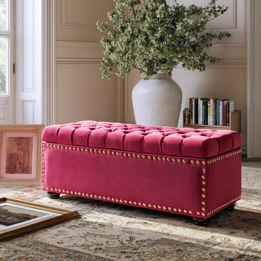Gepolsterte Sitzbank mit Stauraum, mit Stoffbezug, mit Stauraum, Farbe: rosa