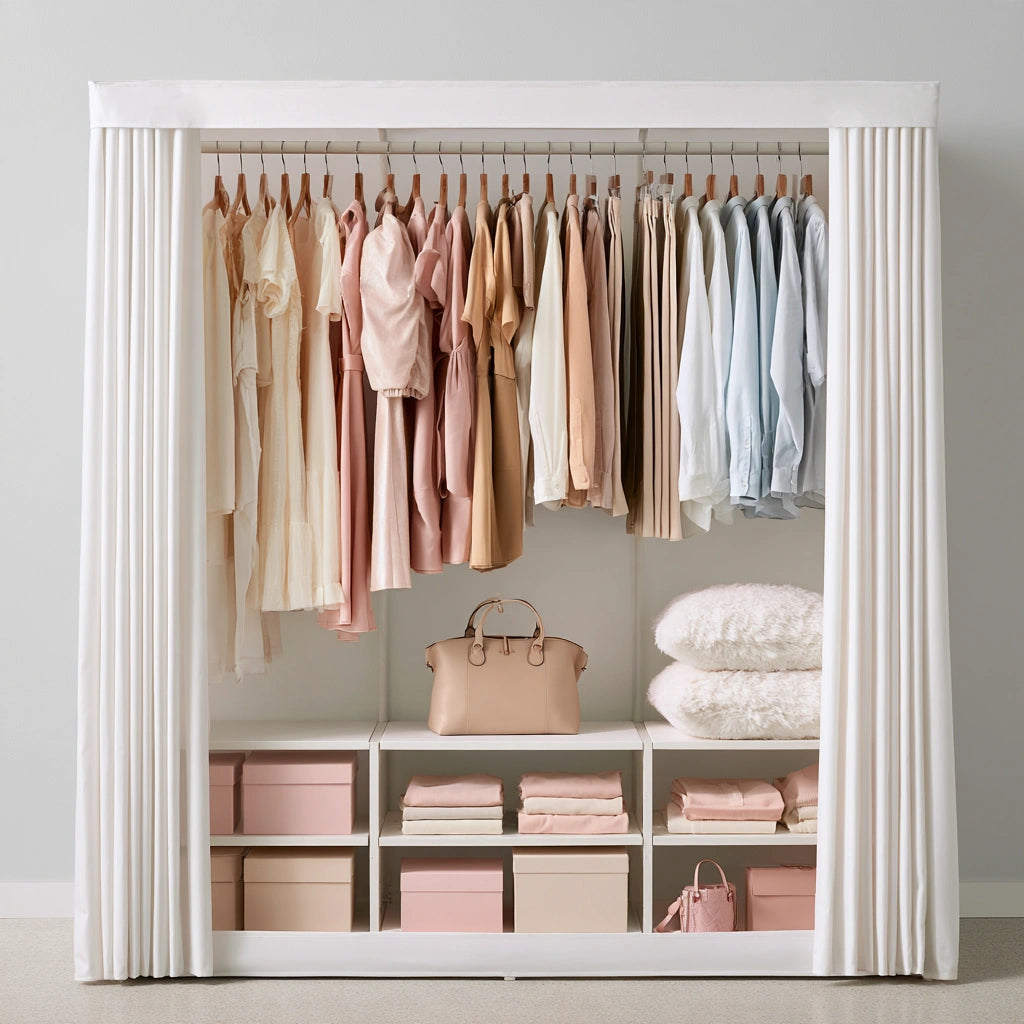 Kleiderschrank, mit Stoffbezug, Farbe: weiß